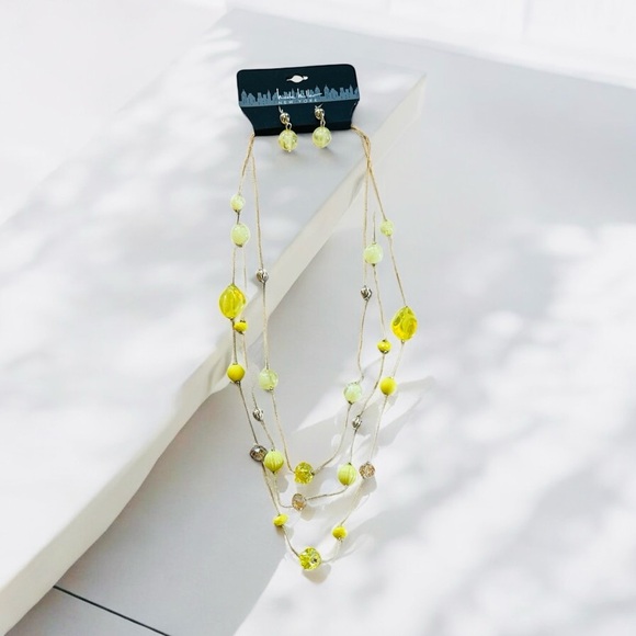 Nicole Miller Yellow Multi-Strand Beaded Necklace and Earring Set, 22” Length - Picture 1 of 5